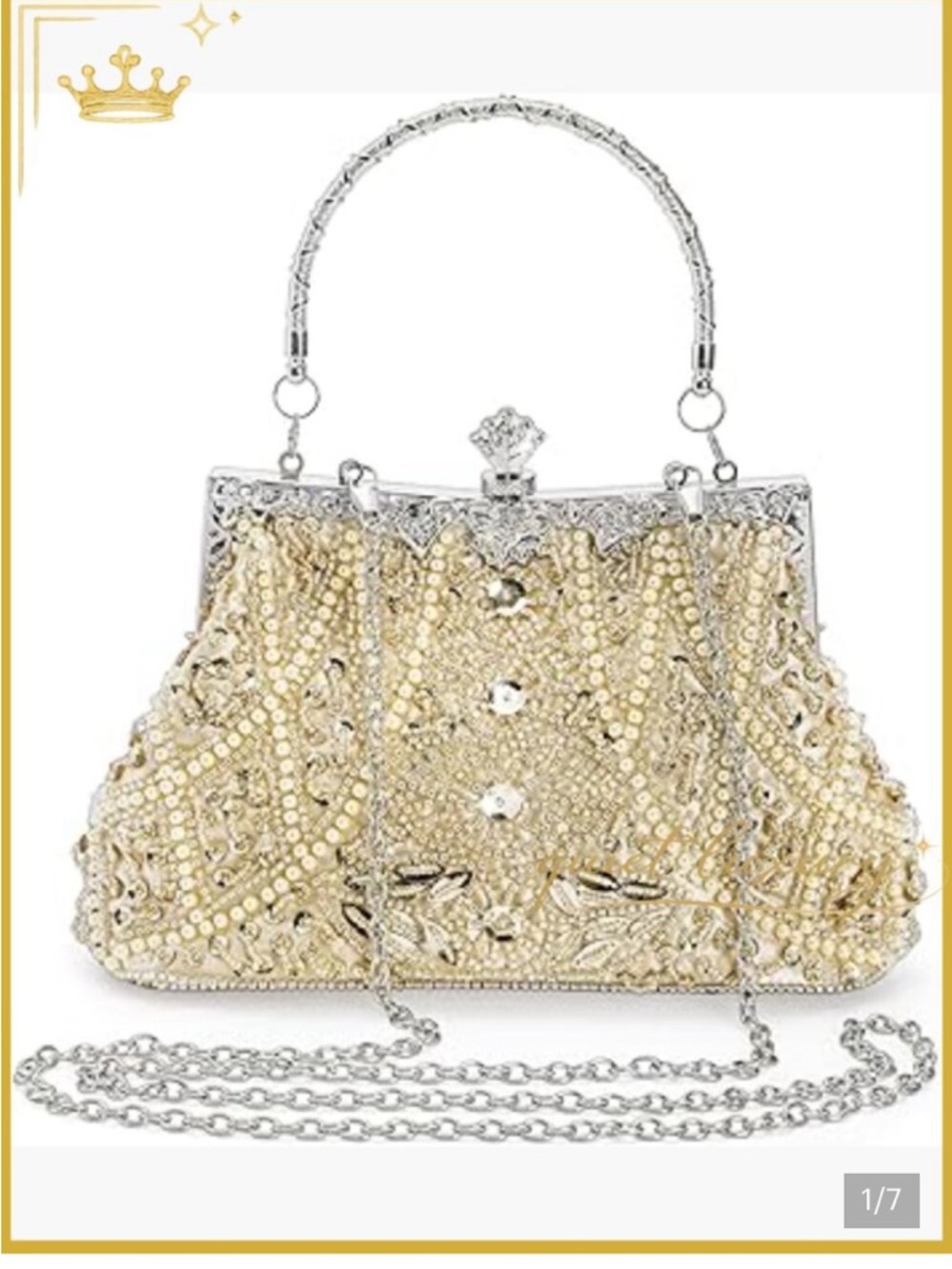 Vintage Beaded Clutch Purse With Detachable Silver Chain Strap For Formal Events - Picture 1 of 6